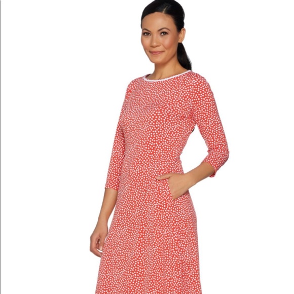 susan graver printed liquid knit elbow sleeve dress